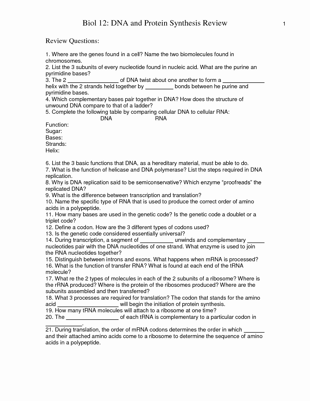 Protein Synthesis Worksheet Answer Key Best Of 16 Best Of Dna and Rna Protein Synthesis Worksheet