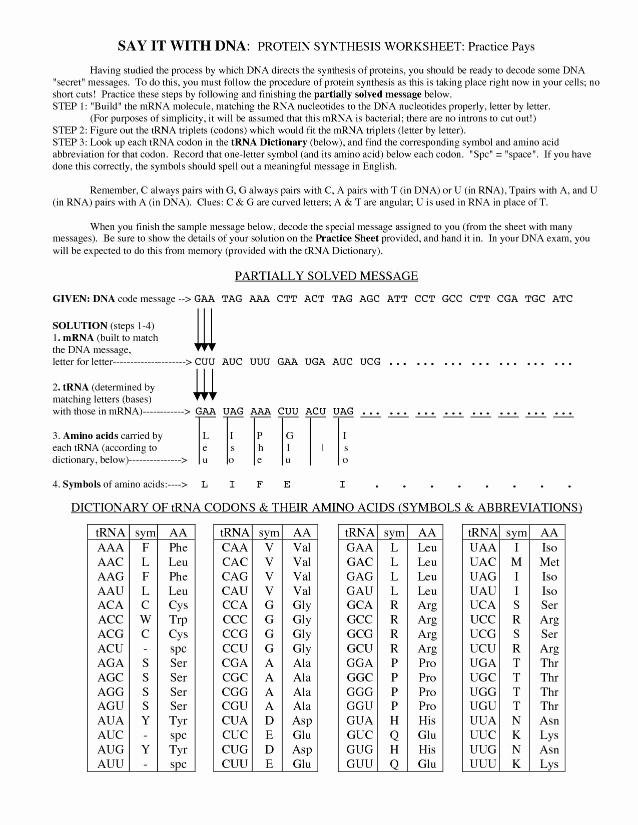 Protein Synthesis Worksheet Answers Best Of 13 Best Of Decoding Dna Worksheet 3rd Grade Word