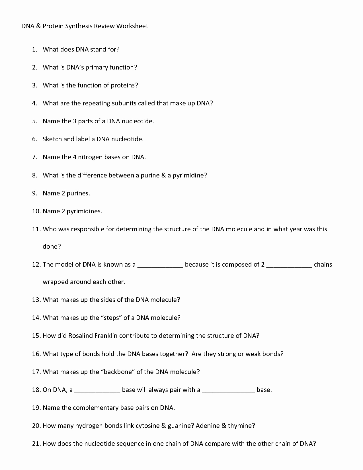 Protein Synthesis Worksheet Answers Fresh 19 Best Of Dna Replication Structure Worksheet and