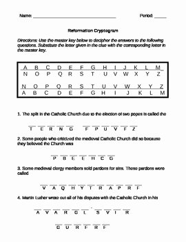 Protestant Reformation Worksheet Answers Awesome Reformation Puzzle Worksheet Cryptogram by Rebecca
