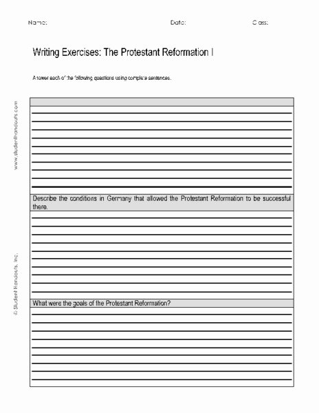 Protestant Reformation Worksheet Answers Best Of Writing Exercise Protestant Reformation I Worksheet for
