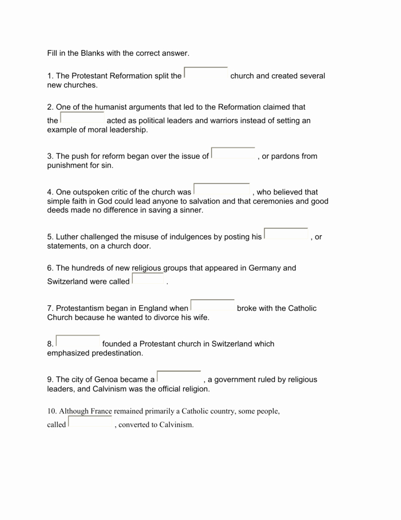 Protestant Reformation Worksheet Answers Elegant Protestant Reformation Worksheet Pdf Yooob