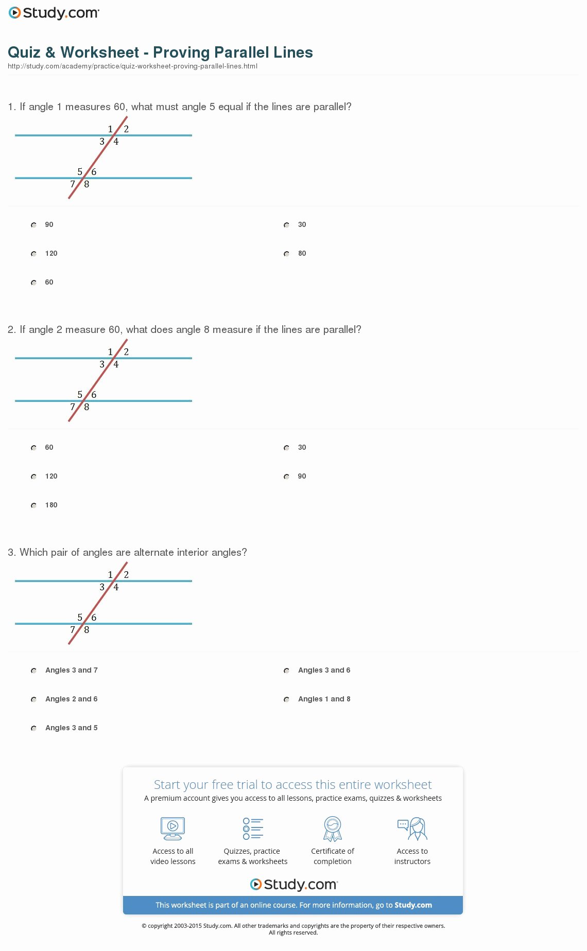 Proving Lines Parallel Worksheet Answers Fresh Quiz &amp; Worksheet Proving Parallel Lines