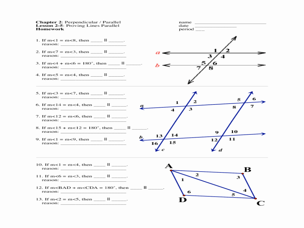 Proving Lines Parallel Worksheet Best Of Proving Lines Parallel Homework Worksheet for 9th 12th