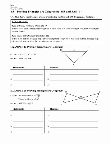 Proving Triangles Congruent Worksheet Unique Geometry Worksheet 4 3 Congruent Triangles Name