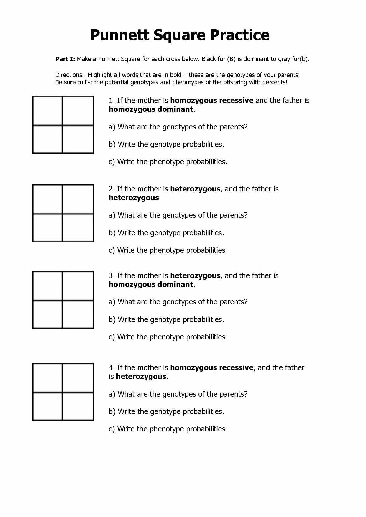 Punnett Square Practice Worksheet Answers