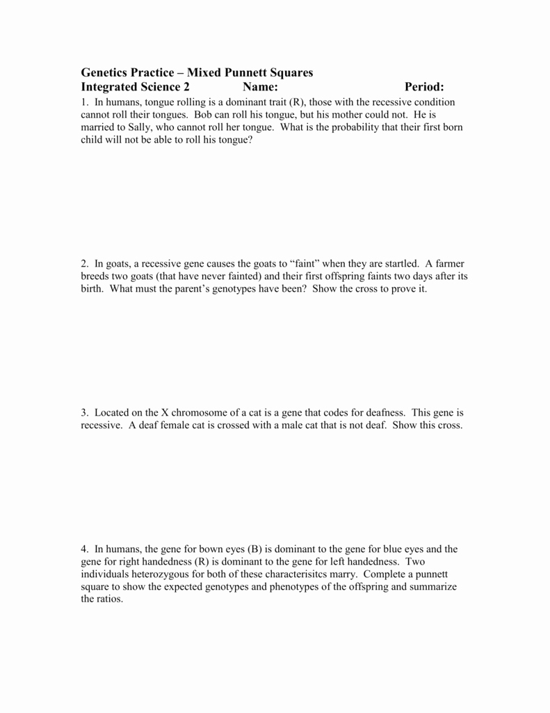 Punnett Square Practice Problems Worksheet Lovely Genetics Practice – Mixed Punnett Squares
