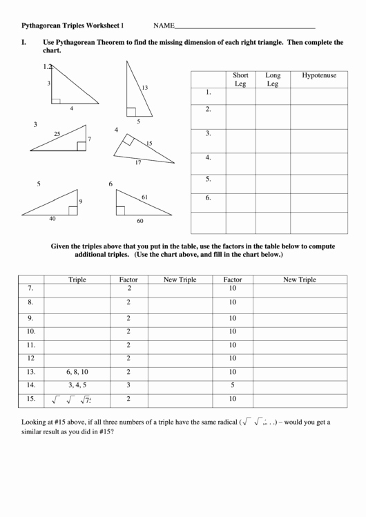 Pythagoras theorem Worksheet Pdf Awesome Pythagorean Triples Worksheet Printable Pdf
