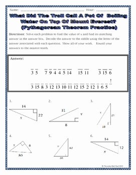 Pythagoras theorem Worksheet Pdf Elegant Right Triangles Geometry Pythagorean theorem Riddle