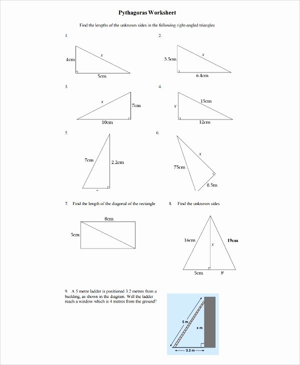 Pythagoras theorem Worksheet Pdf Luxury Sample Pythagorean theorem Worksheet 9 Free Documents