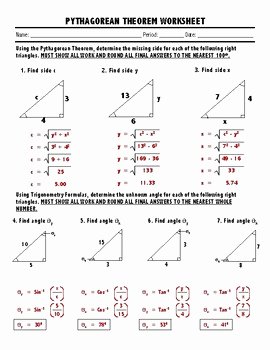 Pythagoras theorem Worksheet with Answers Awesome Pythagorean theorem &amp; Trigonometry Review Worksheet