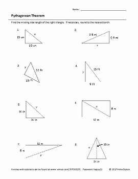 Pythagorean theorem Practice Worksheet Inspirational Pythagorean theorem Worksheet with Video Answers by