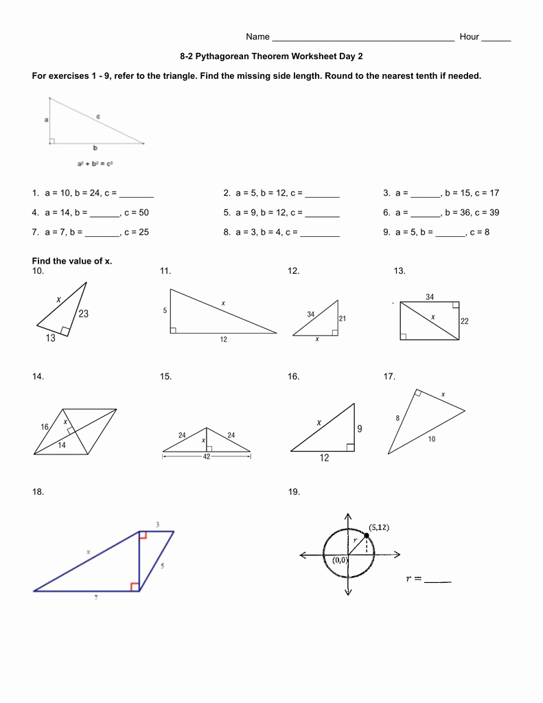 Pythagorean theorem Practice Worksheet New 8 2 Pythagorean theorem Worksheet Day 2