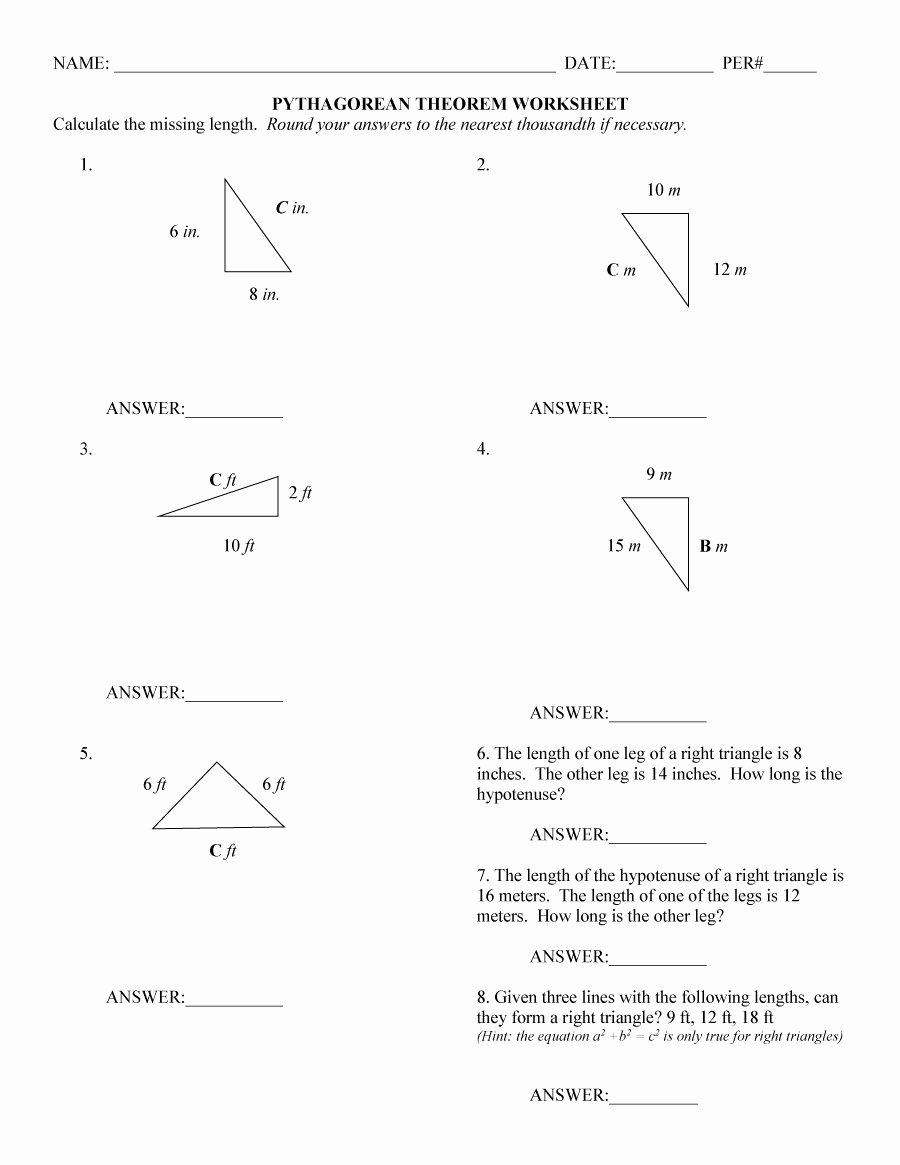 Pythagorean theorem Word Problems Worksheet Luxury 48 Pythagorean theorem Worksheet with Answers [word Pdf]