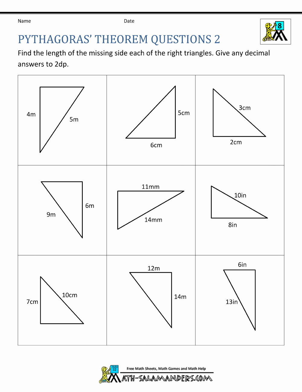 Pythagorean theorem Worksheet 8th Grade Awesome Pythagoras theorem Questions
