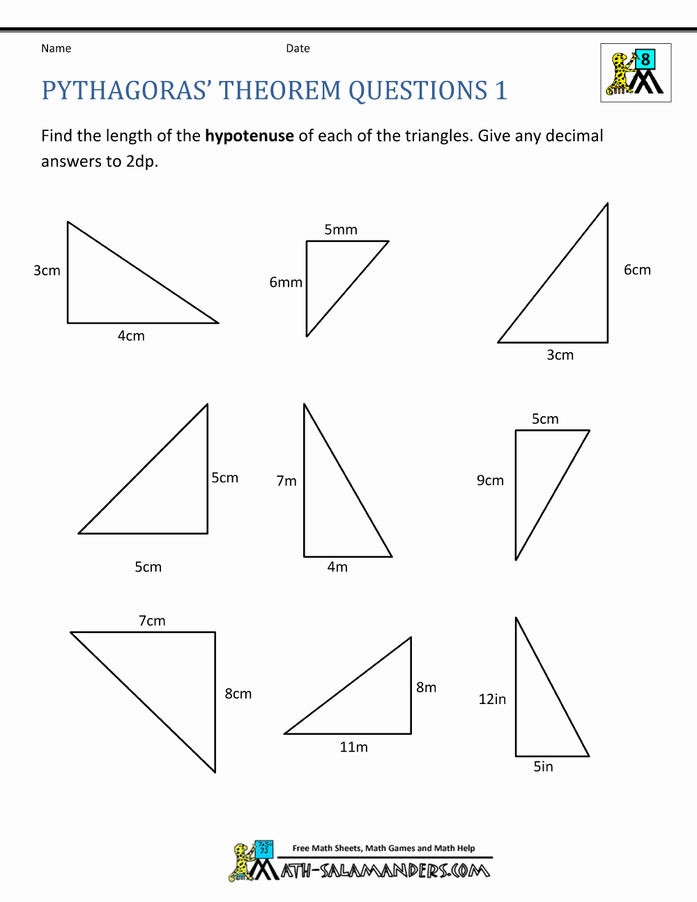 Pythagorean theorem Worksheet 8th Grade Elegant Pythagoras theorem Questions