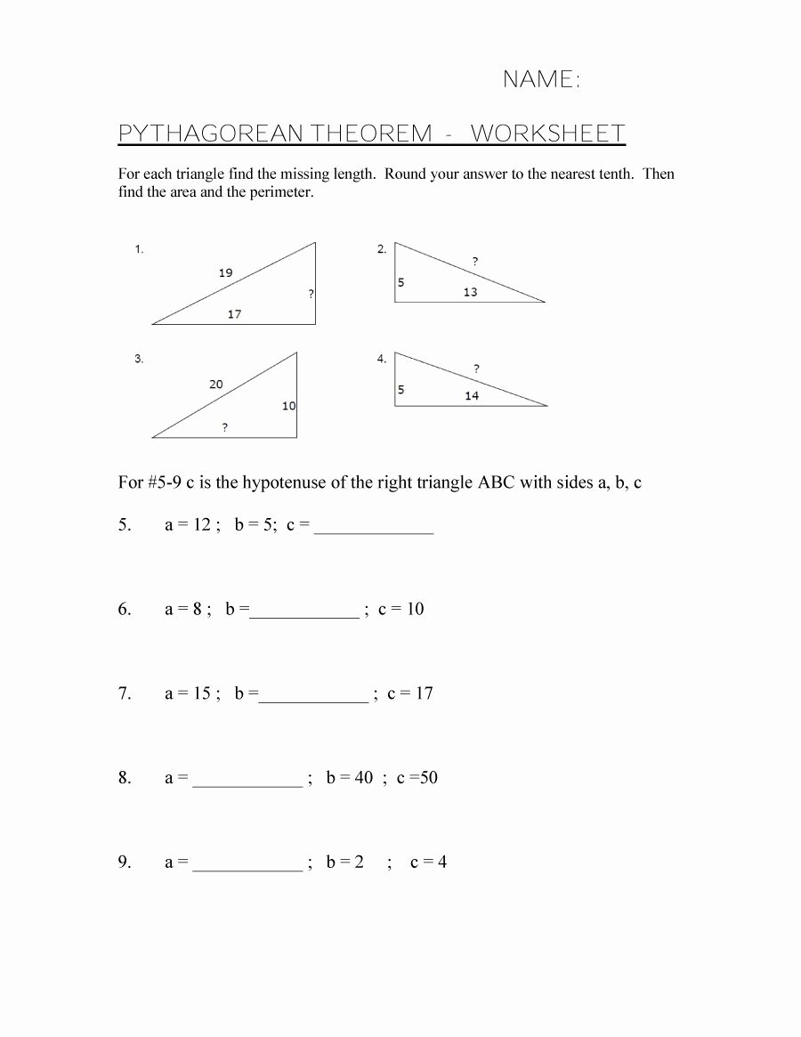 Pythagorean theorem Worksheet 8th Grade Inspirational 48 Pythagorean theorem Worksheet with Answers [word Pdf]