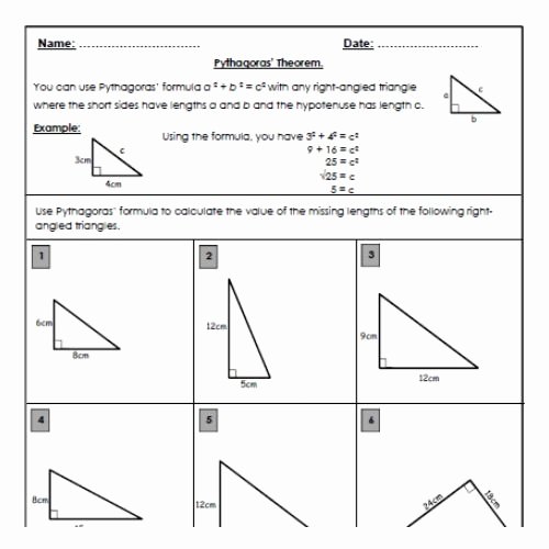 Pythagorean theorem Worksheet 8th Grade New Free Pythagoras theorem Worksheet Calculating the