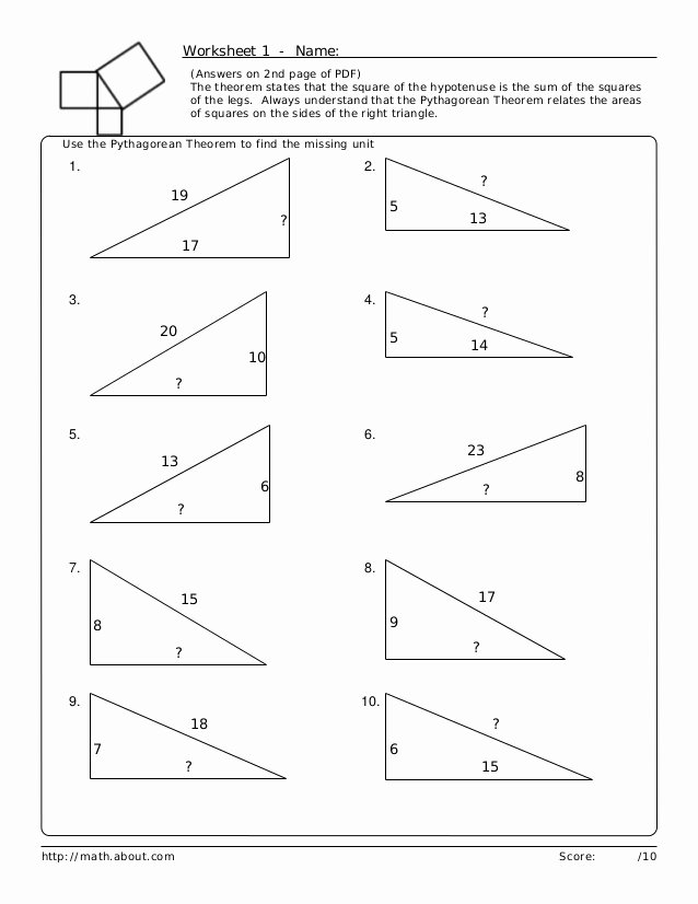 Pythagorean theorem Worksheet Answer Key Lovely Pythagorean Worksheet 1