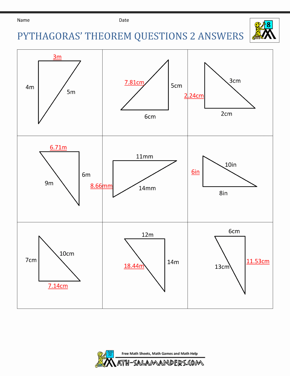 Pythagorean theorem Worksheet Answer Key Luxury Pythagoras theorem Questions