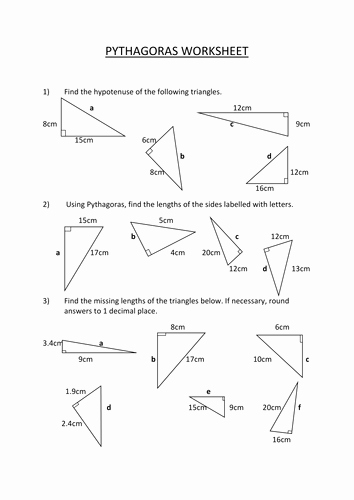 Pythagorean theorem Worksheet Answer Key Unique Pythagoras Worksheet by Pfellowes Teaching Resources Tes