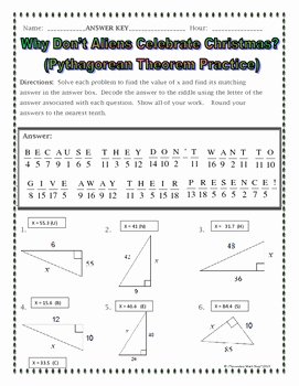 Pythagorean theorem Worksheet Answers Awesome Right Triangles Pythagorean theorem Christmas Riddle
