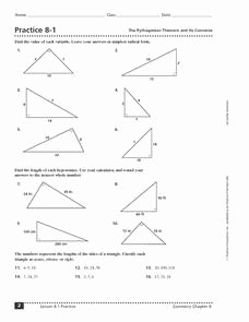 Pythagorean theorem Worksheet Answers Inspirational Practice 8 1 the Pythagorean theorem and Its Converse