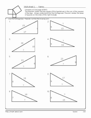 Pythagorean theorem Worksheet Answers New Pythagorean S theorem Worksheets