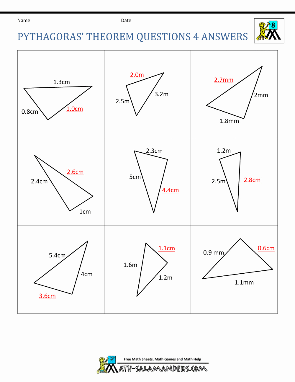 Pythagorean theorem Worksheet with Answers Elegant Pythagoras theorem Questions
