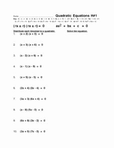 Quadratic Equation Worksheet with Answers Inspirational Quadratic Equations H 1 Worksheet for 9th 12th Grade