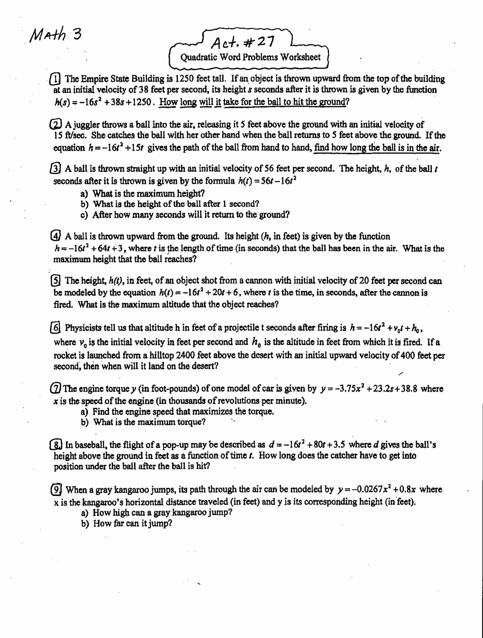 Quadratic Equations Word Problems Worksheet Fresh Graphing A Parabola From Vertex form Worksheet Answers