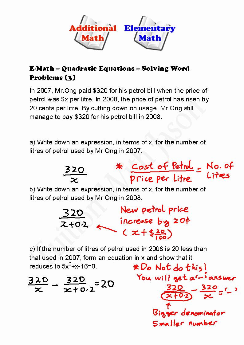 Quadratic Equations Word Problems Worksheet New E Math Quadratic Equations Word Problems 3