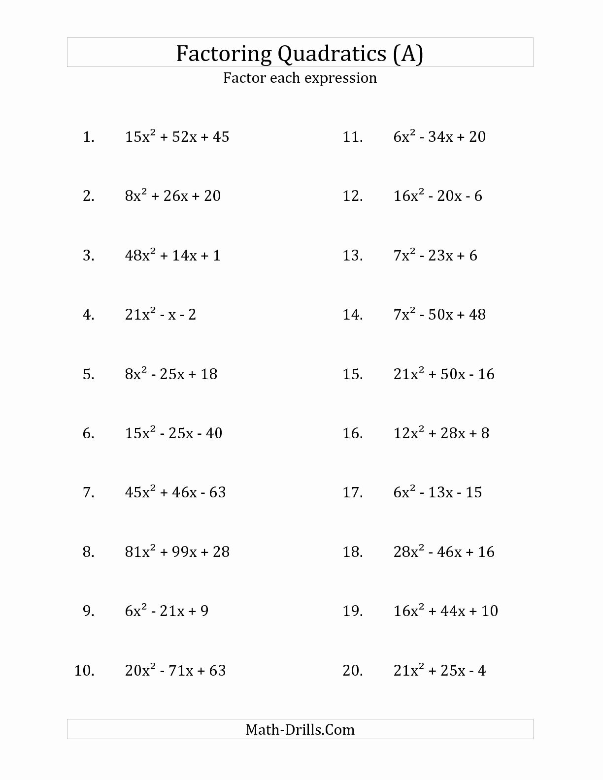Quadratic formula Worksheet with Answers Awesome Algebra 2 Quadratic formula Worksheet Answers