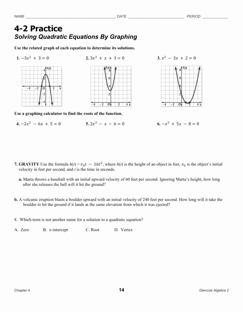 Quadratic formula Worksheet with Answers Unique 4 2 Practice Worksheet Quadratic Equations and