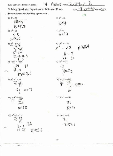 Quadratic formula Worksheet with Answers Unique solving Quadratic Equations by Factoring Worksheet Answers