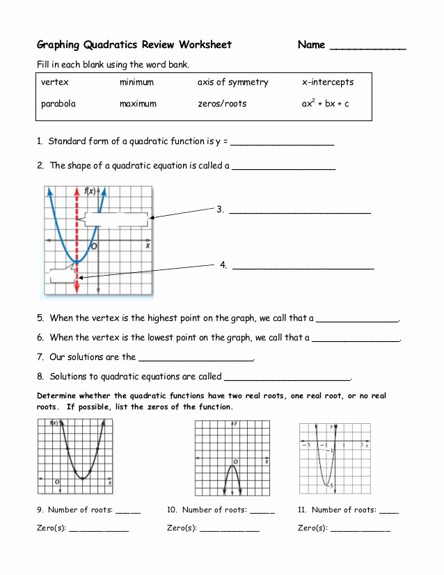 Quadratic Functions Worksheet with Answers Elegant Review solving Quadratics by Graphing