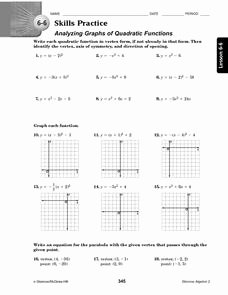 Quadratic Functions Worksheet with Answers Lovely 6 6 Skills Practice Analyzing Graphs Of Quadratic