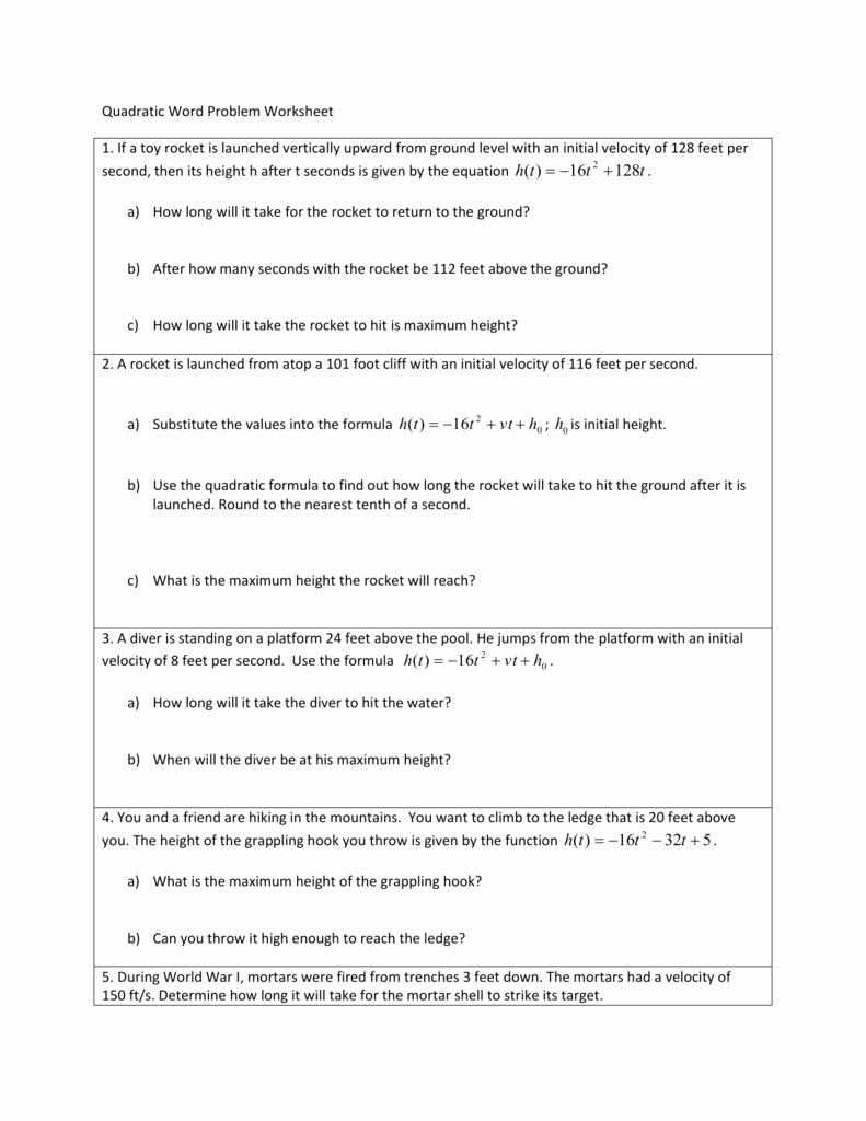Quadratic Word Problems Worksheet Best Of Quadratic Word Problems