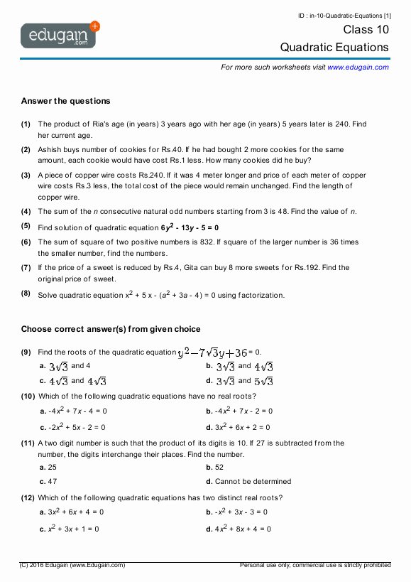 50 Quadratic Word Problems Worksheet Chessmuseum Template Library