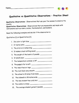 Qualitative Vs Quantitative Worksheet Lovely Sweet Observations Qualitative Vs Quantitative
