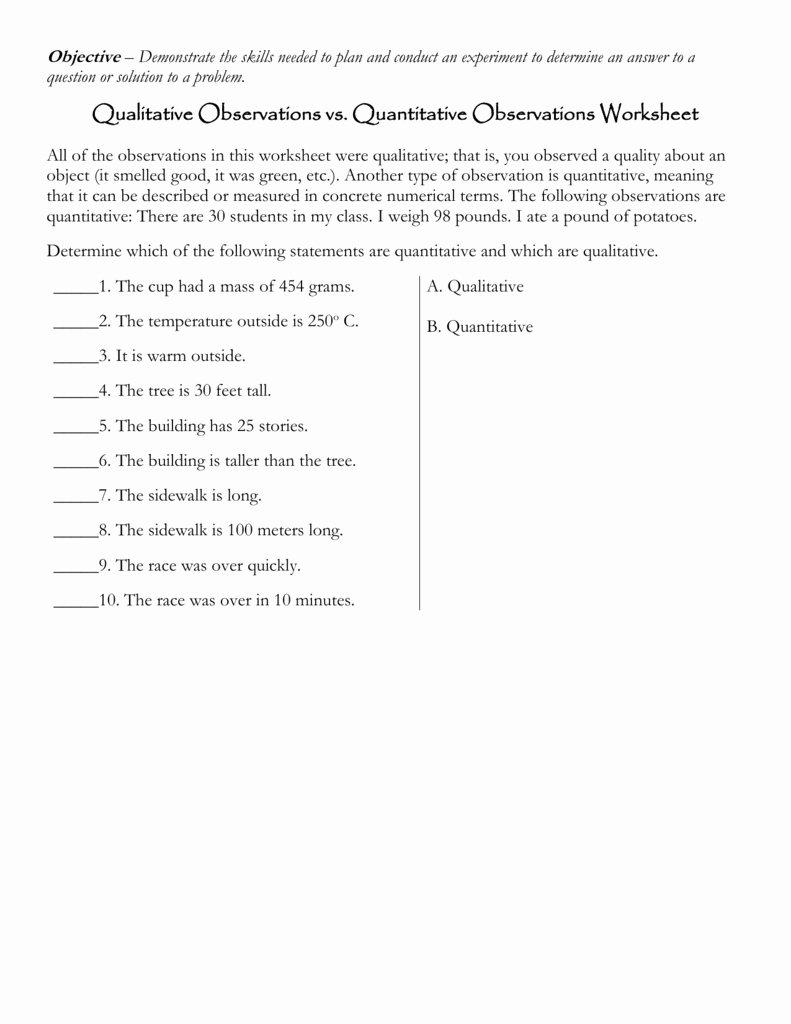 Qualitative Vs Quantitative Worksheet Lovely Worksheet Qualitative Vs Quantitative Worksheet Grass