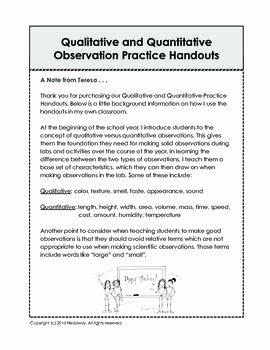 Qualitative Vs Quantitative Worksheet Luxury Qualitative and Quantitative Handouts &amp; Worksheets by