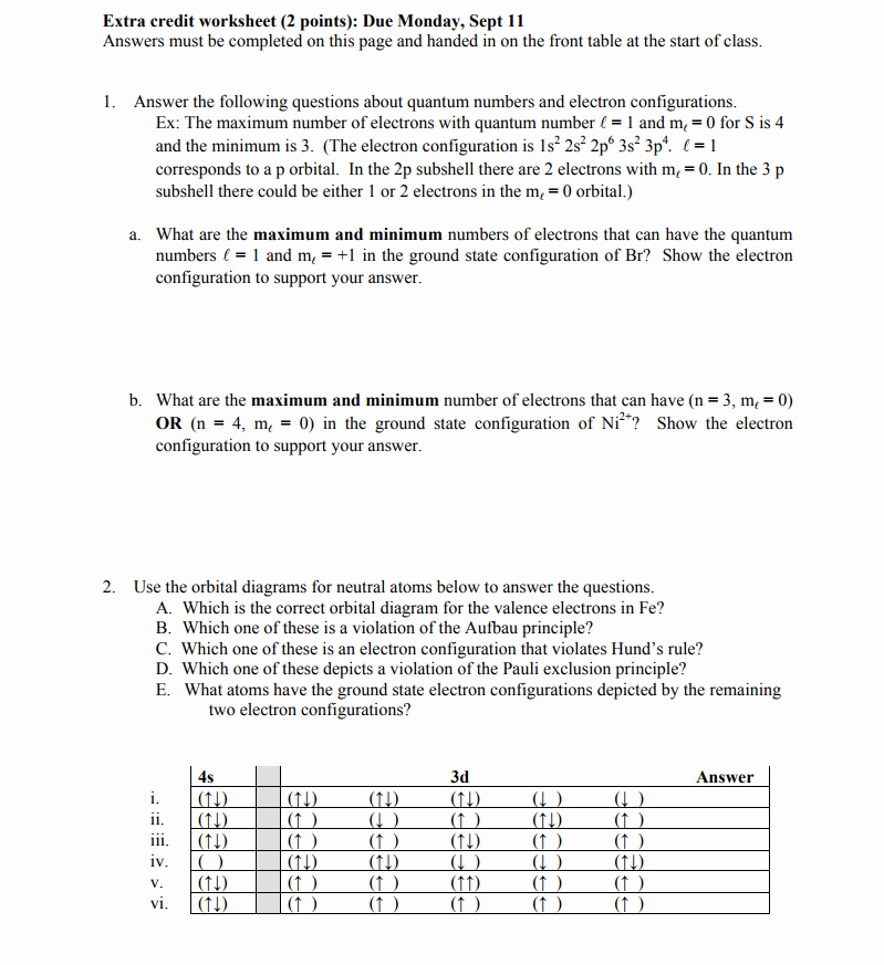Quantum Numbers Practice Worksheet Best Of solved Answer the Following Questions About Quantum Numbe