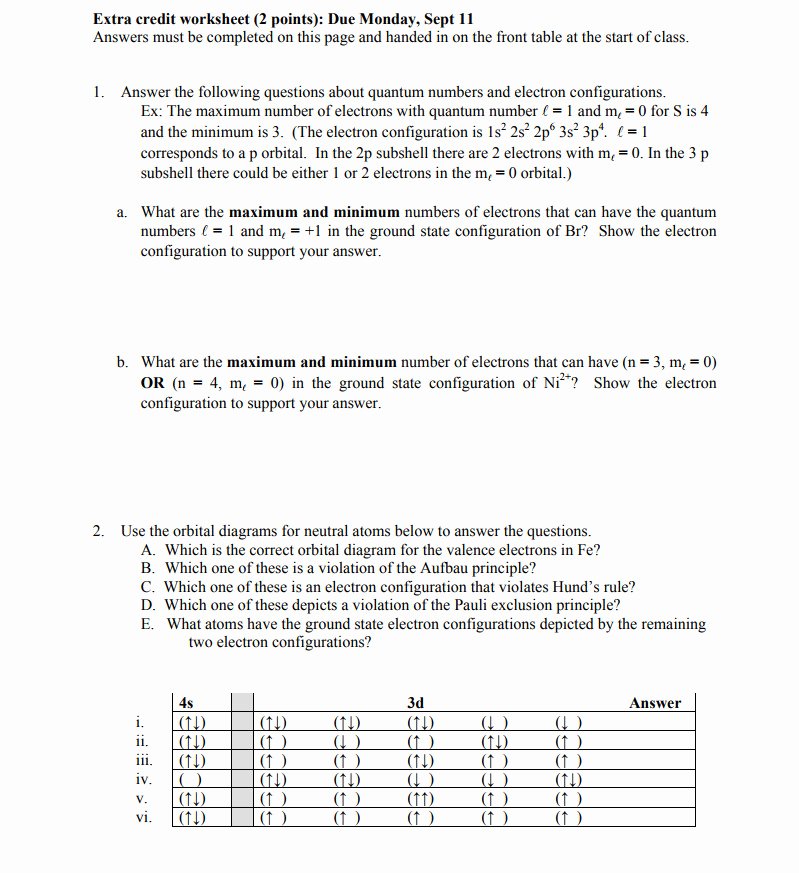 Quantum Numbers Practice Worksheet Unique Electron Configuration Worksheet Answers