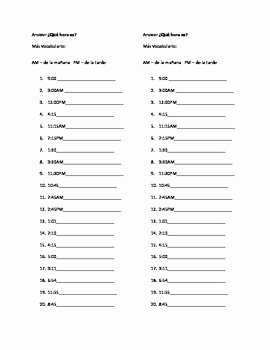 Que Hora Es Worksheet Awesome Spanish Telling Time ¿qué Hora Es Notes Sheet and