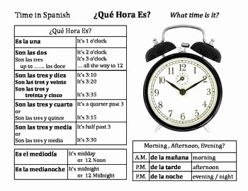 Que Hora Es Worksheet Awesome Spanish Time Chart Que Hora Es by Bill Donnelly
