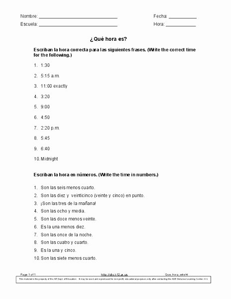50 Que Hora Es Worksheet | Chessmuseum Template Library