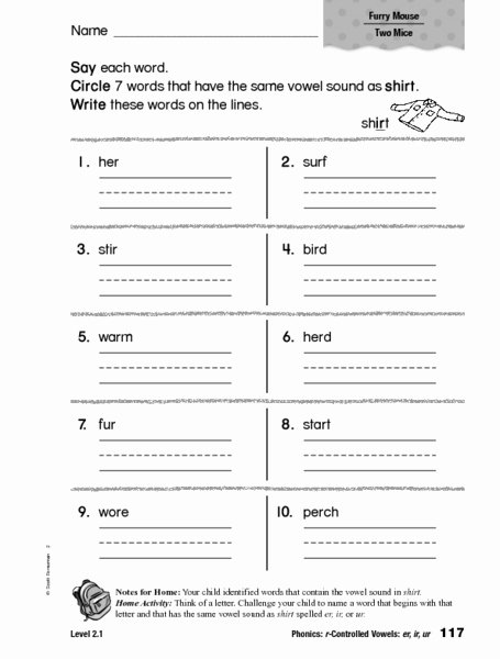 R Controlled Vowels Worksheet Beautiful Phonics R Controlled Vowels Er Ir Ur Worksheet for 1st