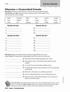 R Controlled Vowels Worksheet Inspirational Phonics R Controlled Vowels Worksheet for 4th 5th Grade