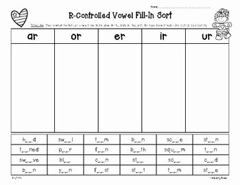 R Controlled Vowels Worksheet Luxury R Controlled Vowel Fill In sort Ar Er Ir or Ur by 4